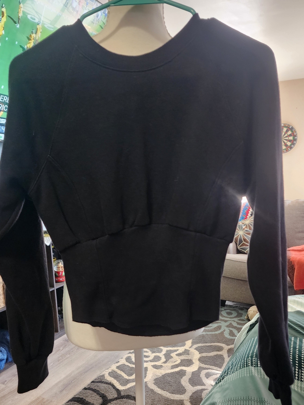 PINK Victoria's Secret Black Cropped Long-Sleeve Sweatshirt Sz SM